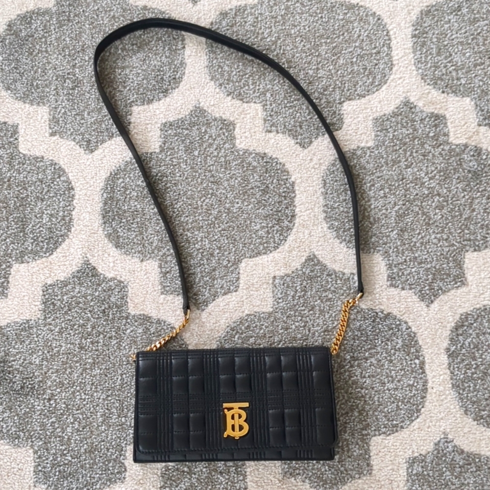 Burberry Black Lola Quilter Lambskin leather wallet on chain bag